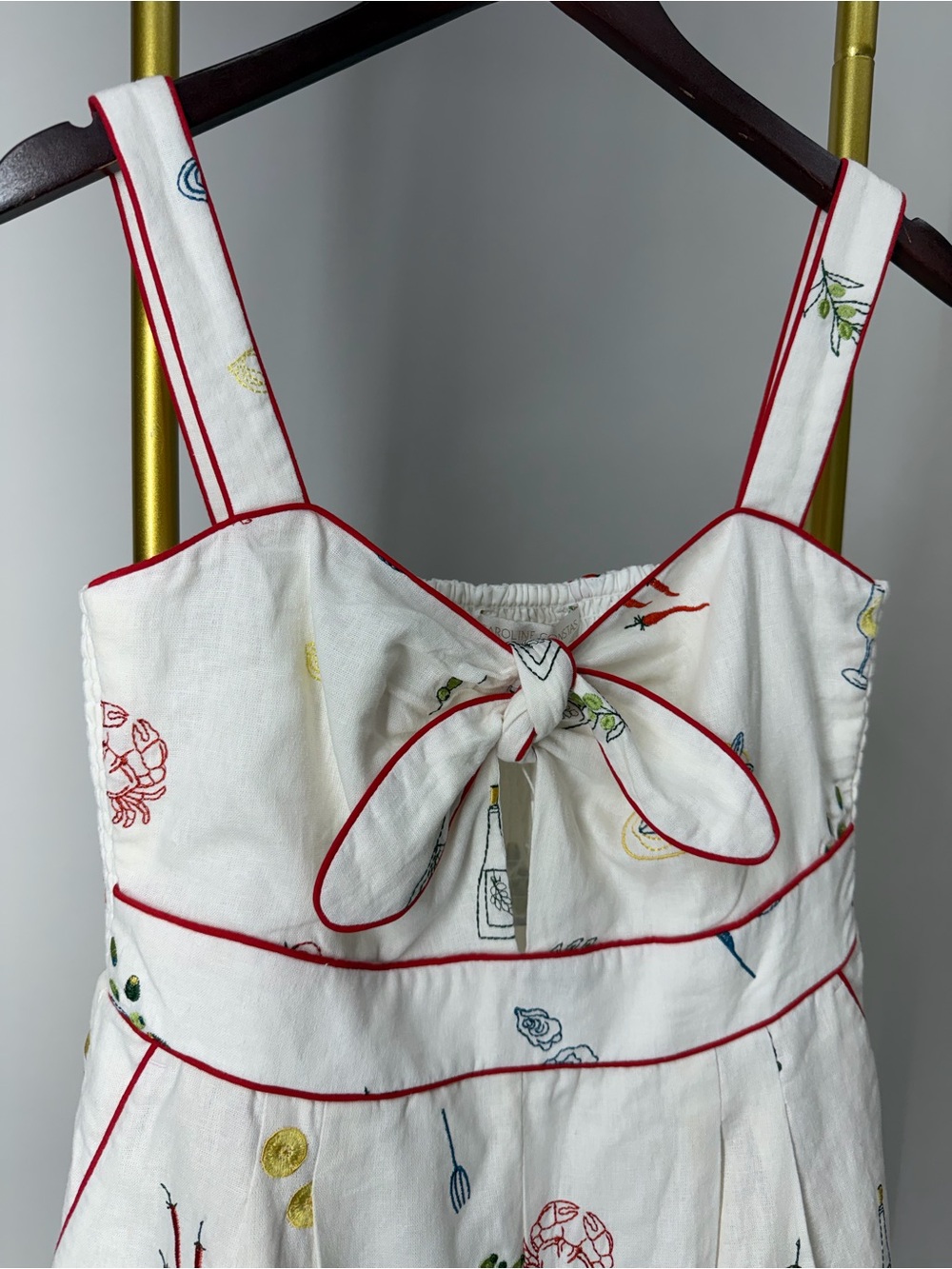 Caroline Constas White Embroidery Linen blend Romper Size Medium - Picture 6 of 12